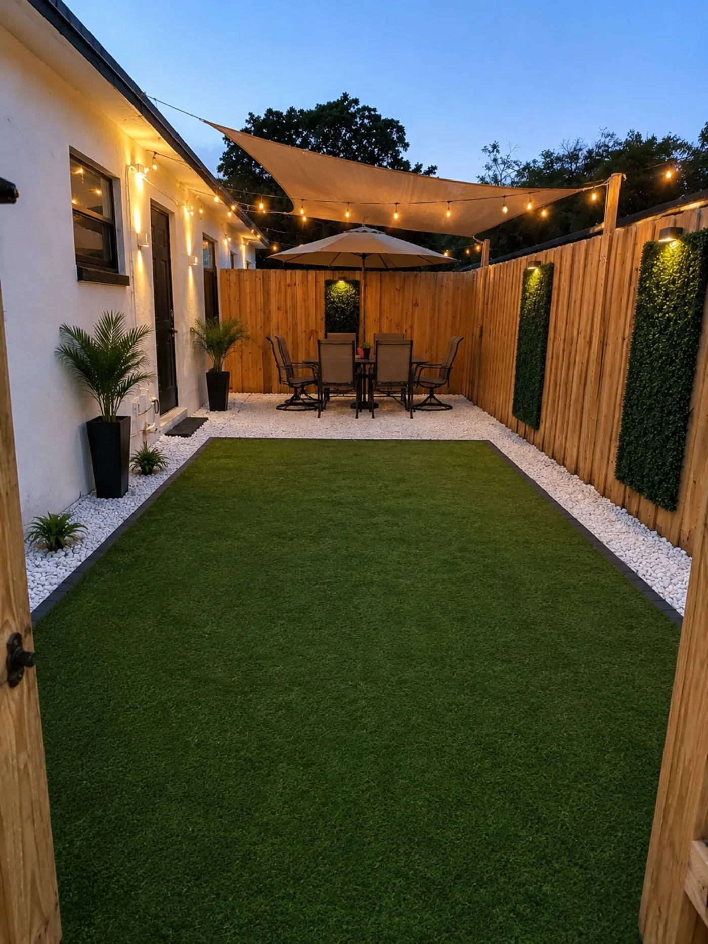 El patio iluminado de noche